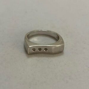 Vintage 925 Sterling Silver Modernist Wavy Bar CZ Stones Inlay Chunky Ring Sz 7